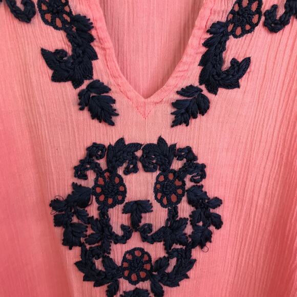 Letarte Handmade Cover Up Womens S Salmon Pink Embroidered Floral Beach Pompom - Picture 4 of 10